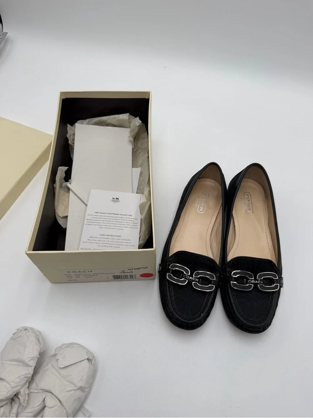 Coach Ella Signature Jacquard Horsebit Loafers Black Womens 6 B Leather Box